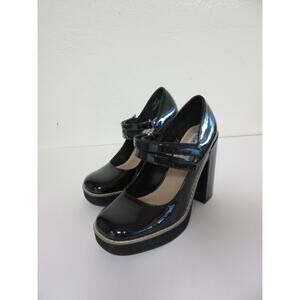 STEVE MADDEN Black Patent Twice Mary Jane Block Heels 8 M